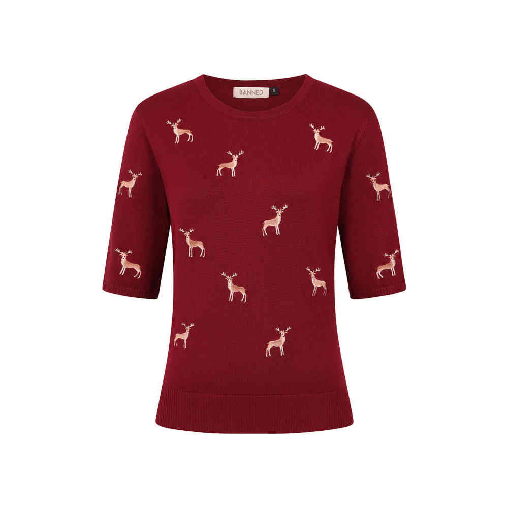 Banned - Ruby Sweet Deer Strick pullover - Bordeauxrot